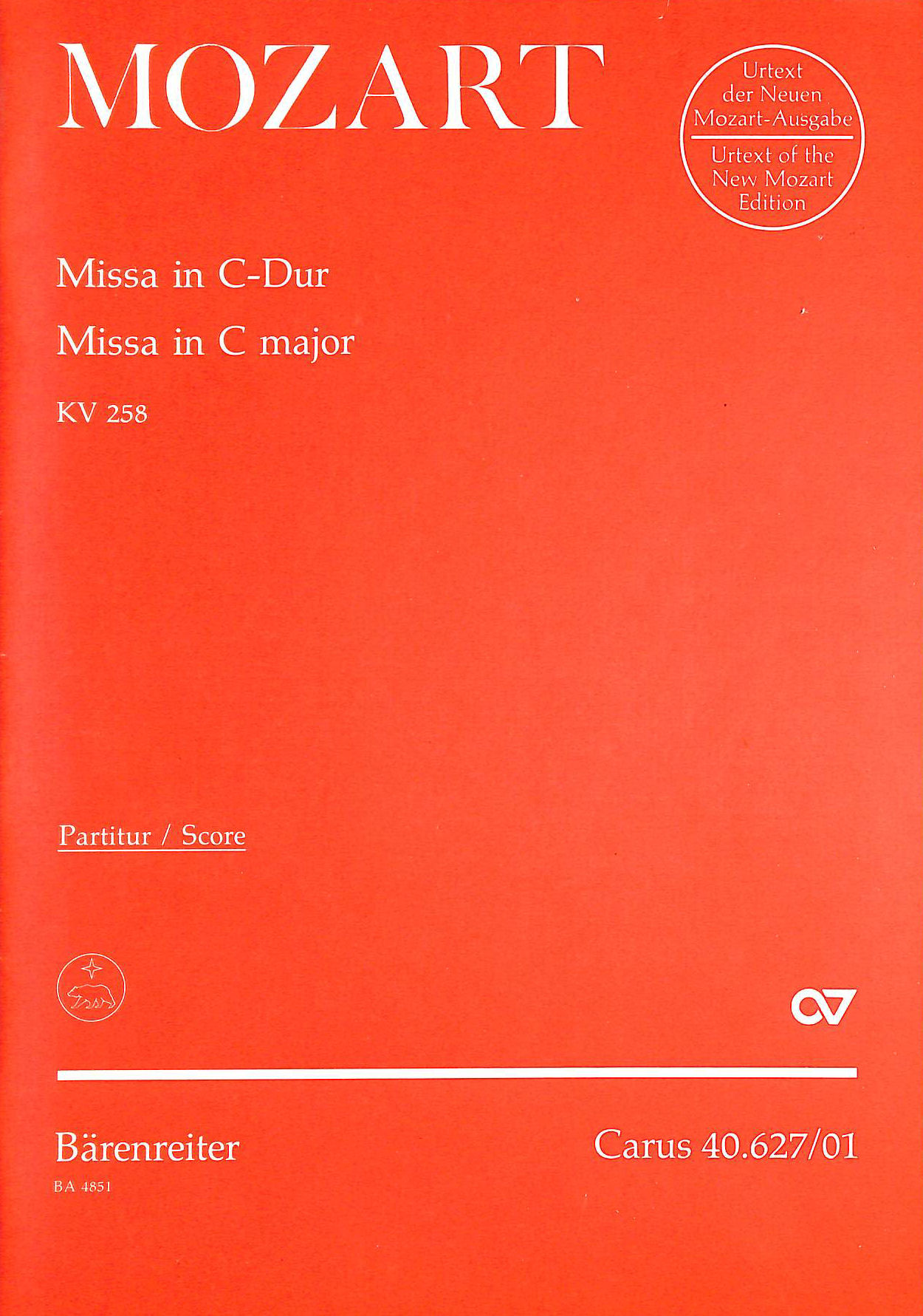 Mozart Missa In C Major Voice Mixed Choir And Orchestra Score BA